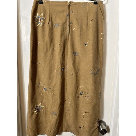 Vintage womens skirt tan native american midi Aztec Embroidered Western - Picture 4 of 4
